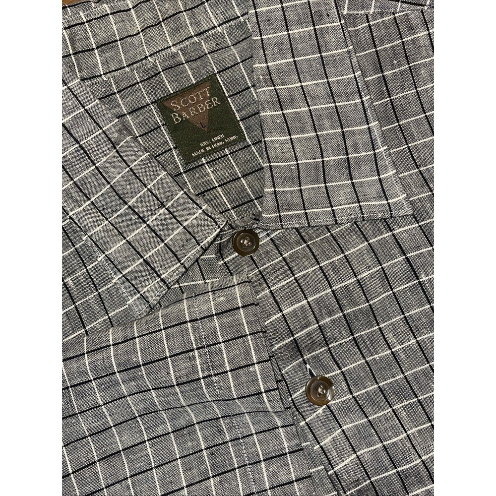 Scott Barber 100% Linen Shirt Men 3XL Plaid Short Sleeve Preppy